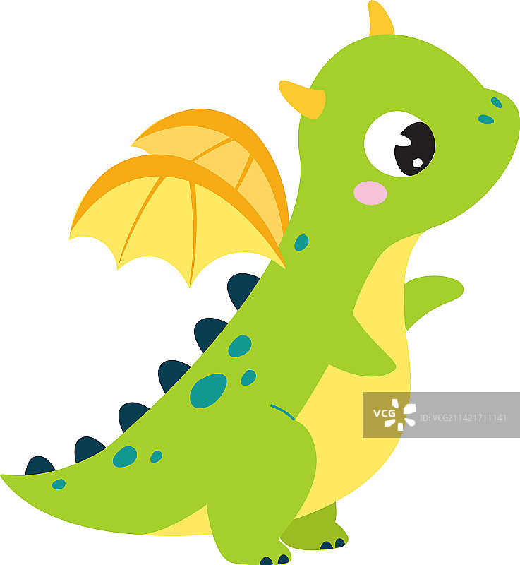 可爱的绿色小飞龙站立图片素材