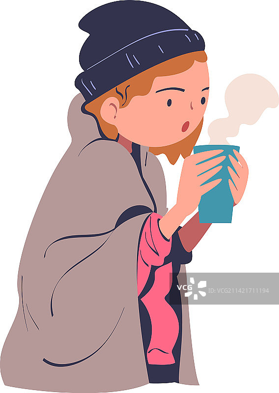 无家可归的妇女喝着热气腾腾的茶图片素材
