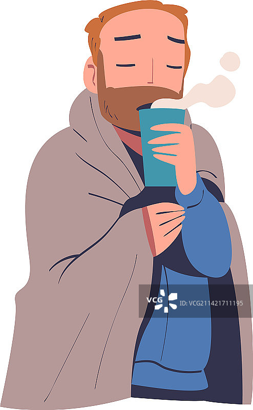 喝着热茶的无家可归的男人图片素材