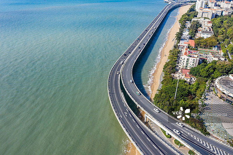 航拍福建厦门演武大桥 厦门环岛路海上高架桥图片素材
