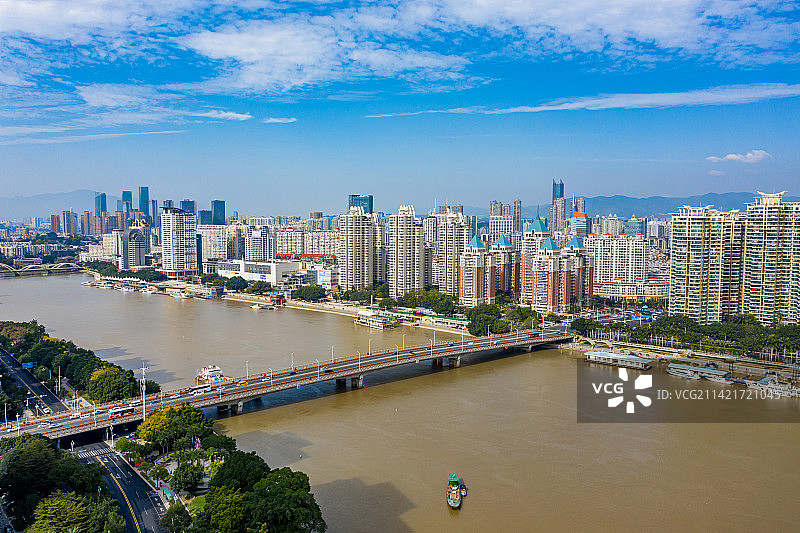 航拍福建福州闽江大桥 福州闽江二桥 跨江公路桥 城市地标建筑图片素材