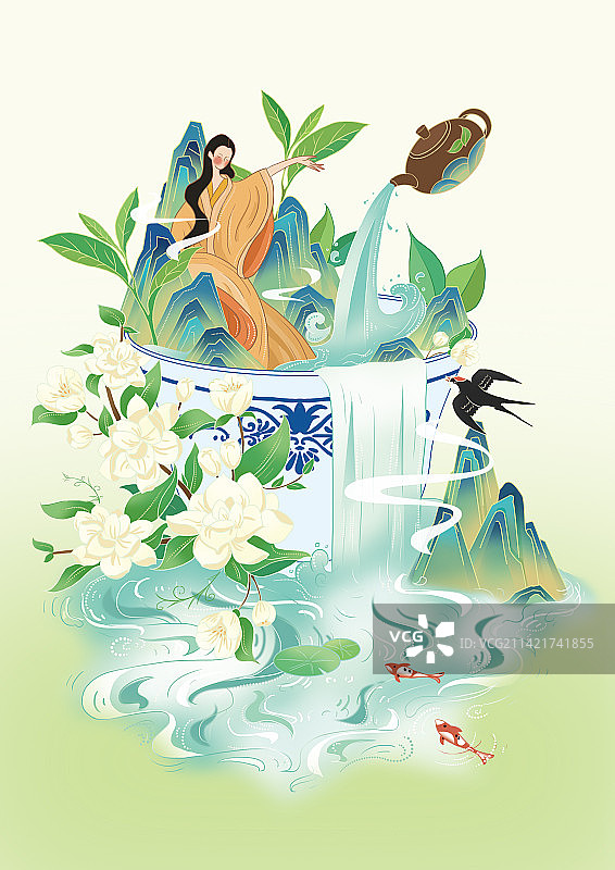 茉莉花茶插画图片素材