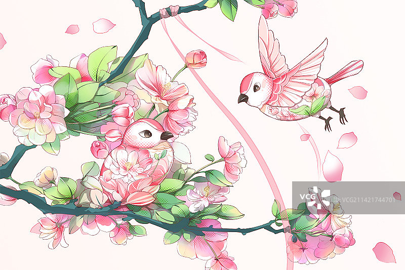 治愈系水彩风唯美春天插画图片素材