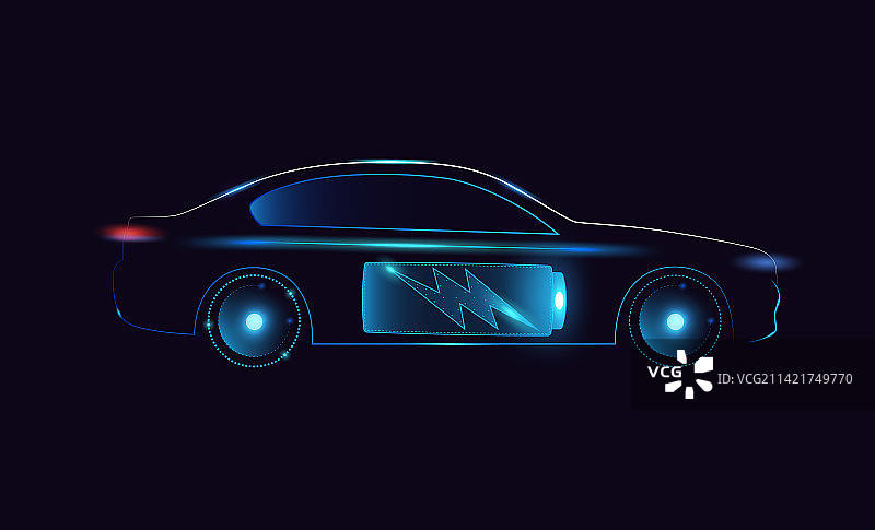 侧视图发光电动汽车轮廓图片素材