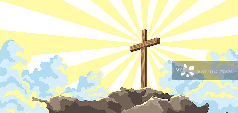 木制十字架和云彩上的基督教图片素材
