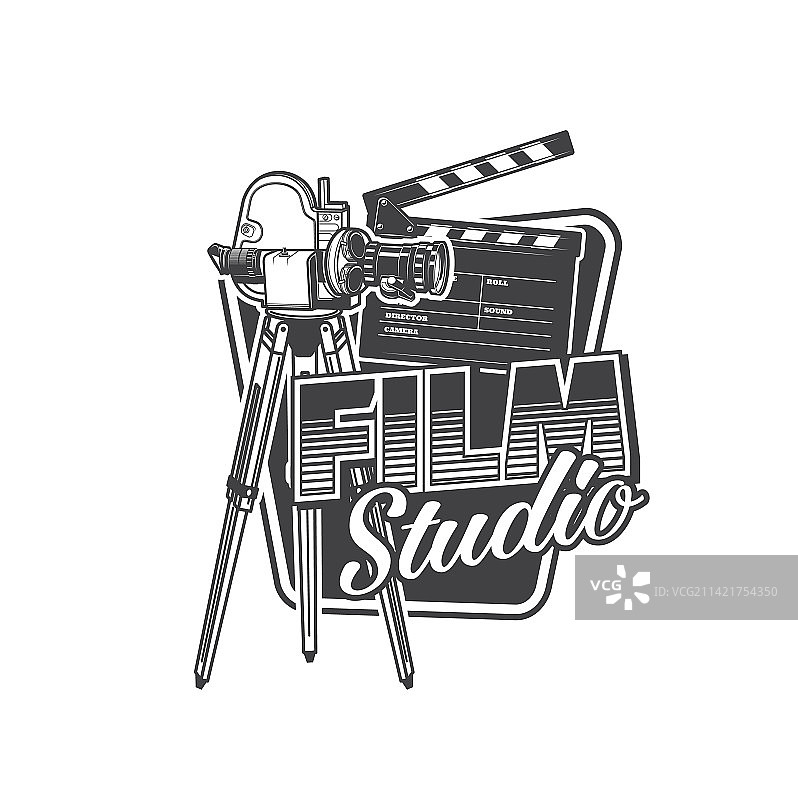 电影工作室复古相机和场记板图标图片素材