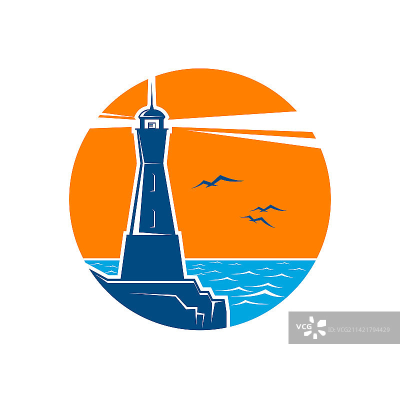 海岸线灯塔信标圆形图标图片素材