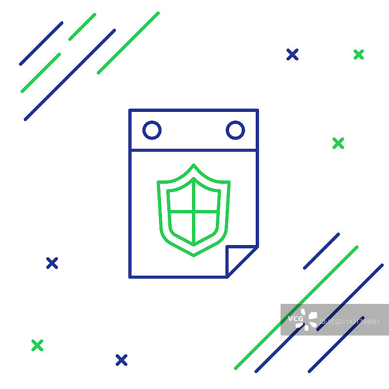 白色背景上的带盾牌的线条日历图标图片素材