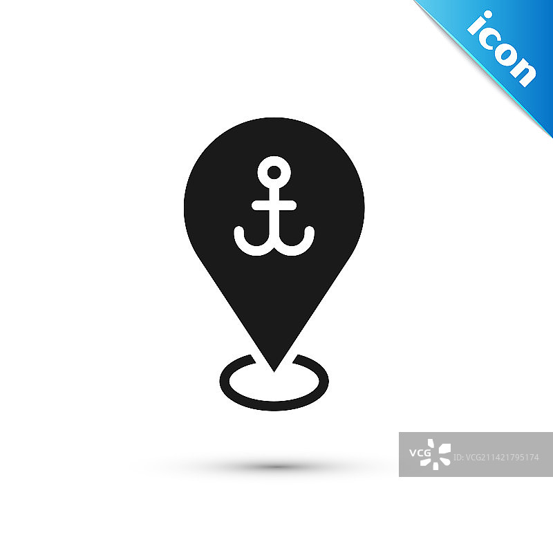 灰色地图指针与锚图标，独立背景图片素材