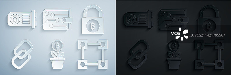 装在花盆里的比特币和锁图片素材