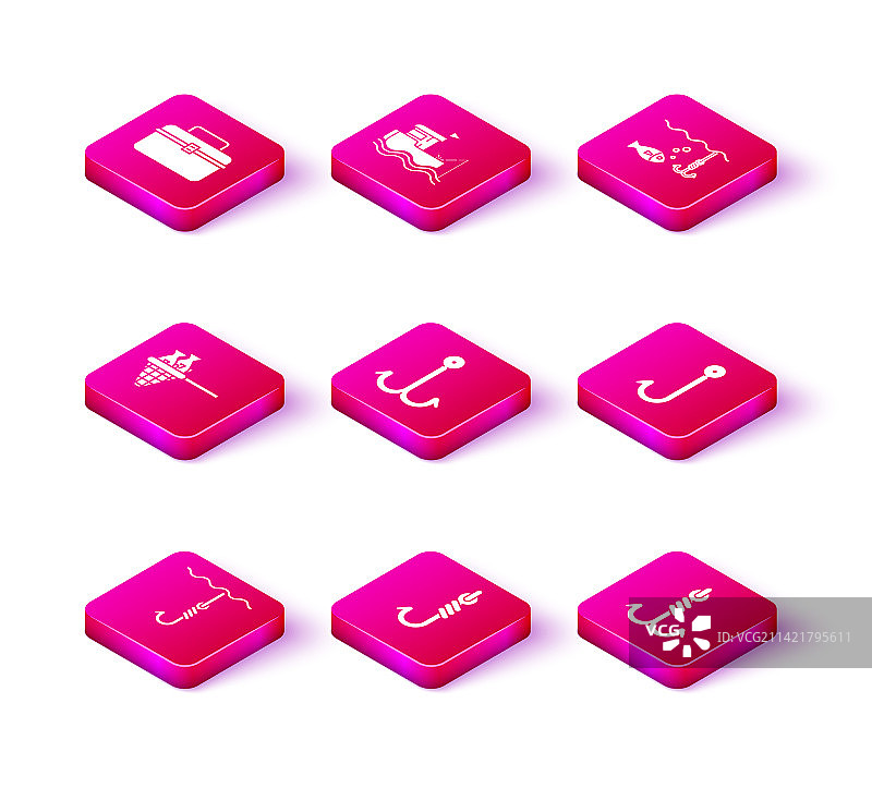 渔具套装：水下鱼钩、带鱼的渔网图片素材