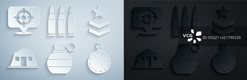 手榴弹军衔军营军用水壶元素合集图片素材