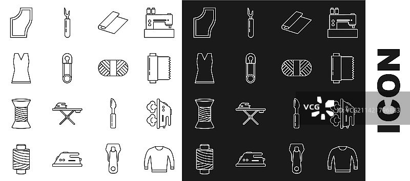 毛衣、电熨斗和纺织面料线条设计图片素材