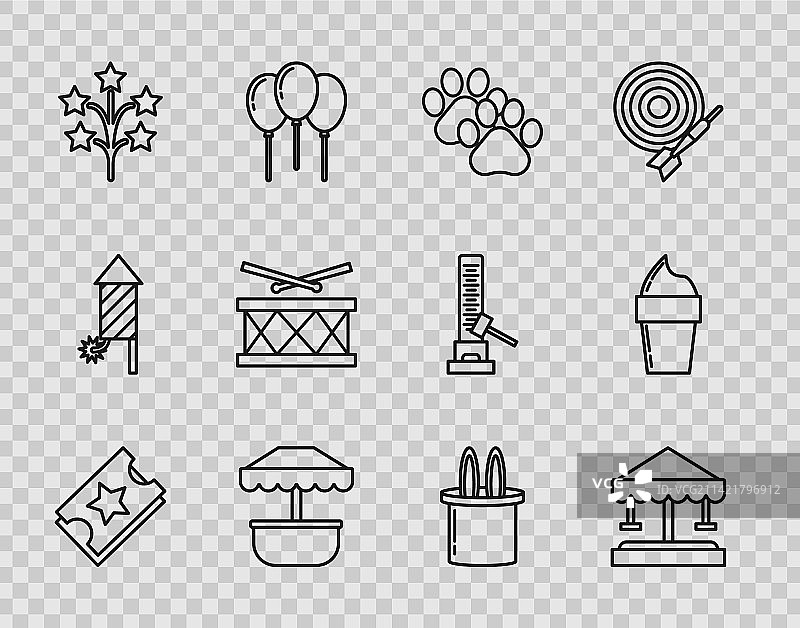线条图案门票、旋转木马和爪印图片素材