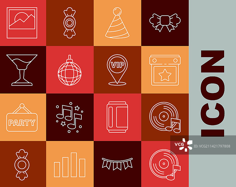 黑胶唱片日历派对帽子线条图片素材