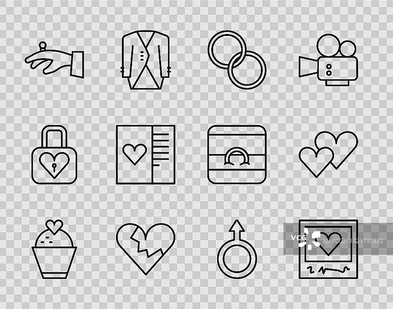 带心形图案相框的结婚蛋糕线条素材图片素材