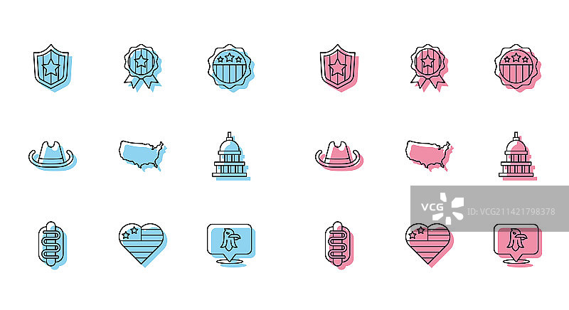 热狗三明治美国独立日线条组合图片素材