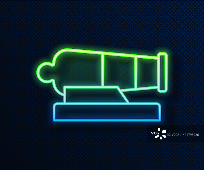 蓝色背景上发光的霓虹灯线条大炮图标图片素材