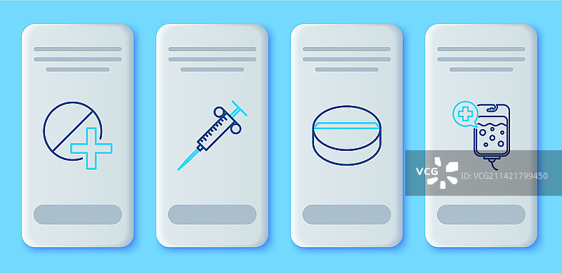 注射器、药片和静脉输液线条组合图片素材