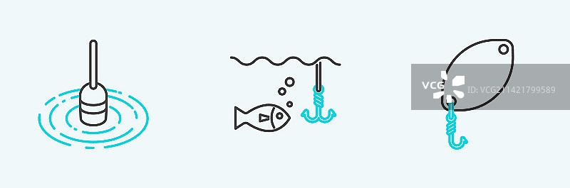 渔具和水下鱼钩图案图片素材