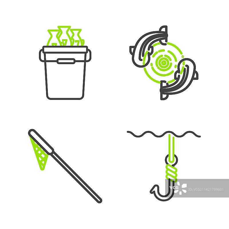 水下渔钩渔网和水桶图片素材