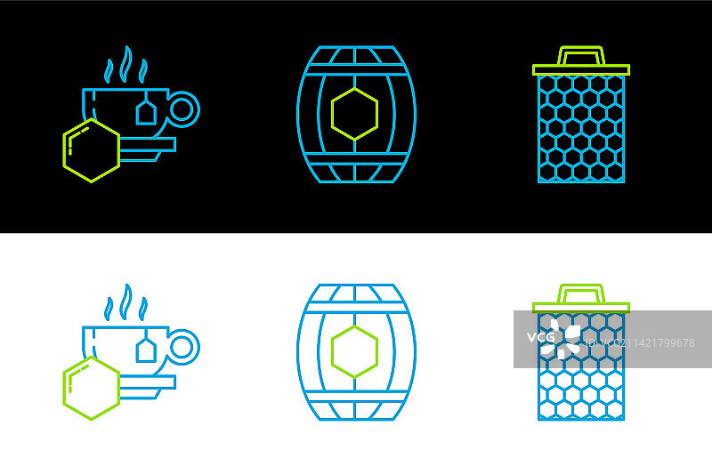 蜂蜜茶和蜂窝线条设计图片素材