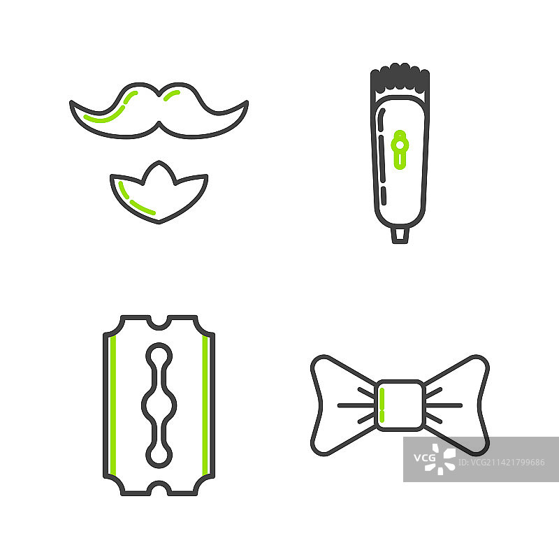 领结、剃须刀和理发器线条组合图片素材
