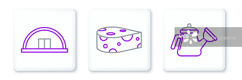 浇水壶、机库和奶酪图标组合图片素材