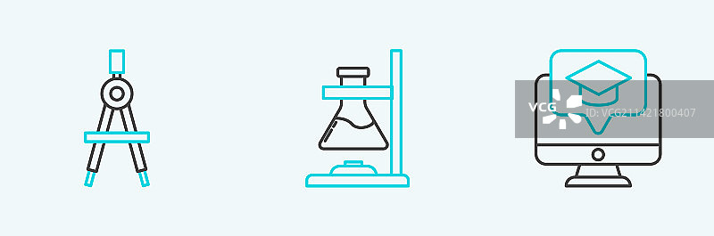 带毕业帽的显示器绘图线条设计图片素材