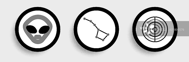 地球结构、外星人与大熊星座线条图标图片素材