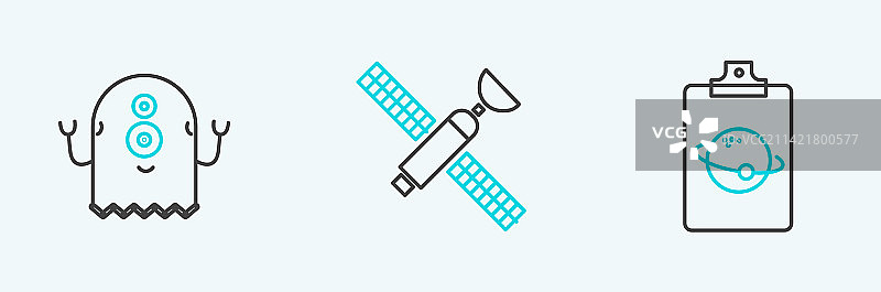 行星、外星人和卫星航线图片素材