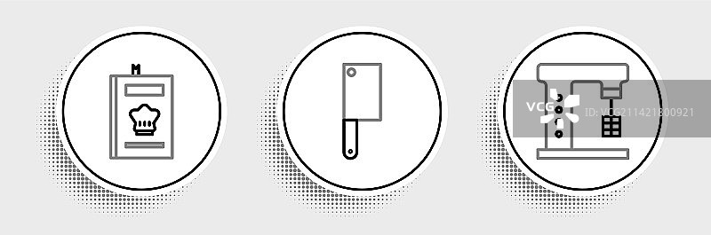 电动搅拌机、烹饪书和绞肉机图片素材