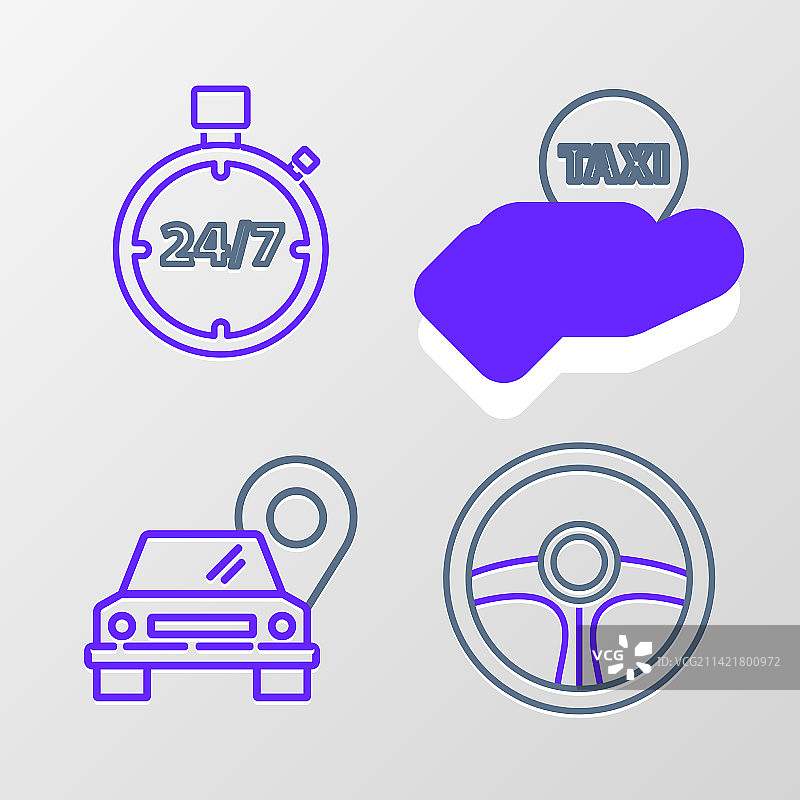 出租车导航套装：方向盘和地图指针图片素材