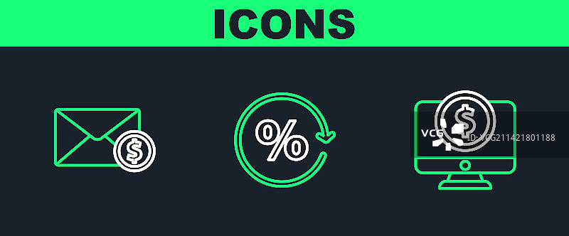 带美元信封的电脑显示器线条组合图片素材