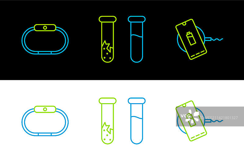 无线充电器、智能手表和测试线条组合图片素材