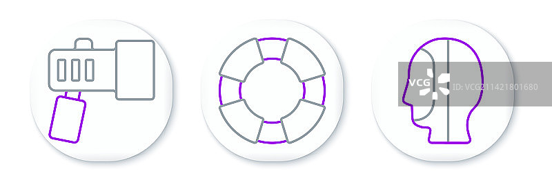 线条潜水帽手电筒和救生圈图标图片素材