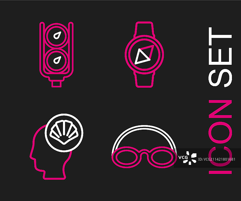 一套眼镜帽子扇贝海螺线条素材图片素材