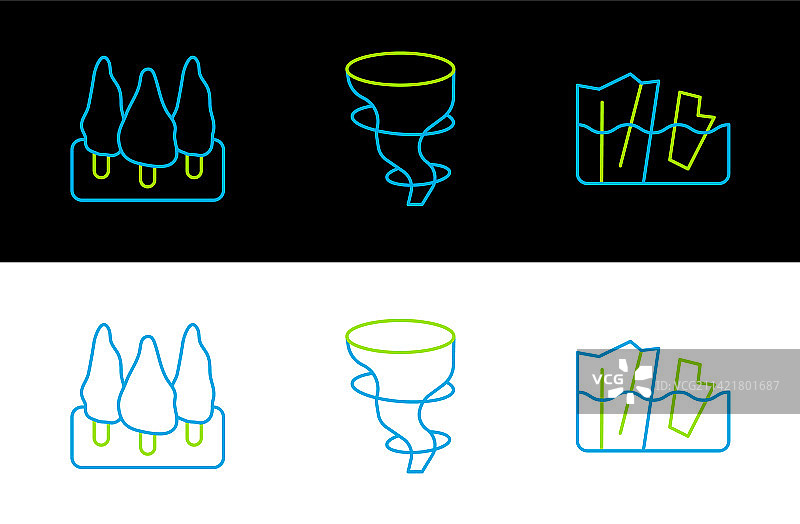 冰川融化森林和龙卷风图标图片素材