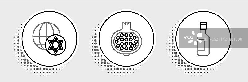 犹太葡萄酒瓶和世界地球仪线条组合图片素材