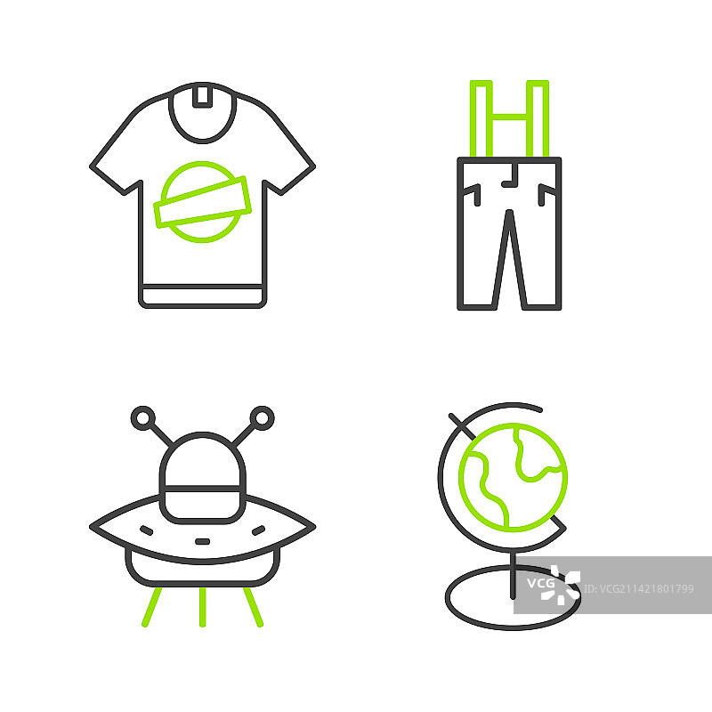 地球仪、UFO飞船与长裤图案设计图片素材