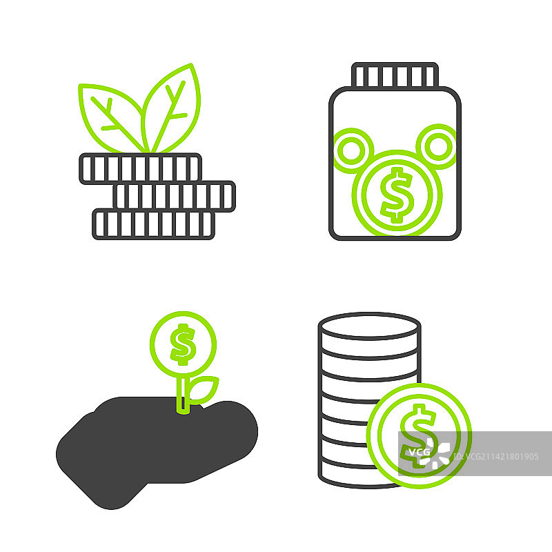 美元硬币植物线条组合图片素材