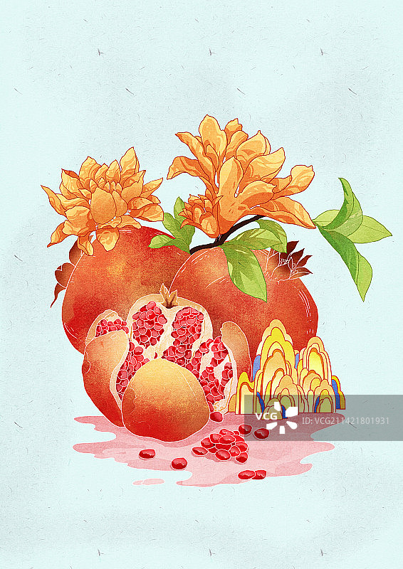石榴包装国潮插画图片素材