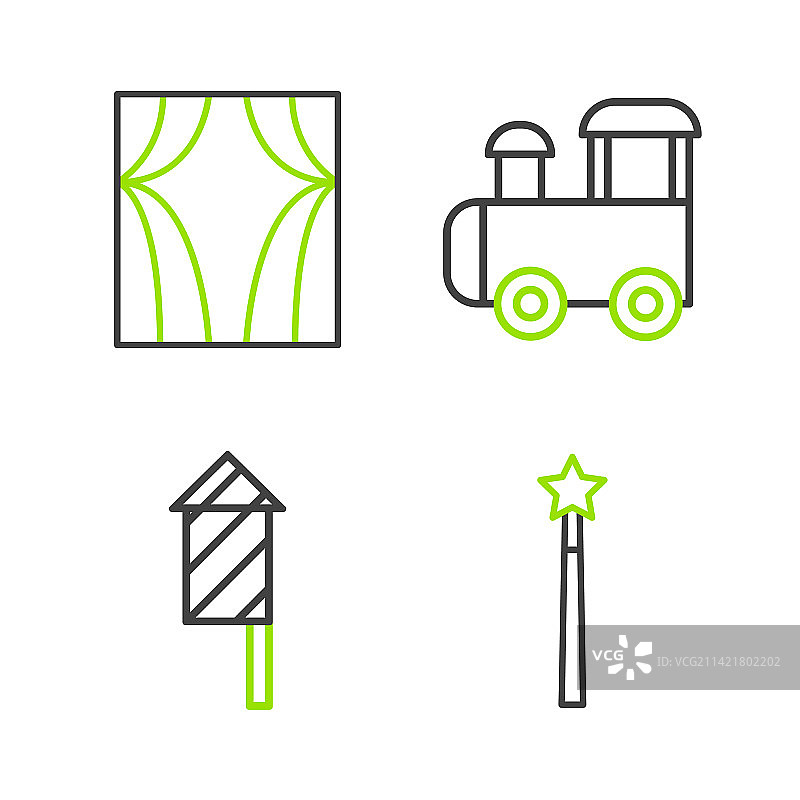 魔法杖烟花火箭玩具火车线条图片素材