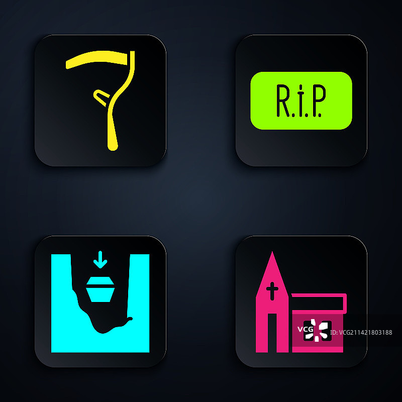 教堂建筑坟墓镰刀棺材套装图片素材