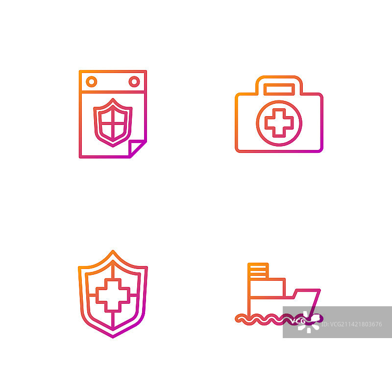 线条轮船人寿保险与盾牌图片素材