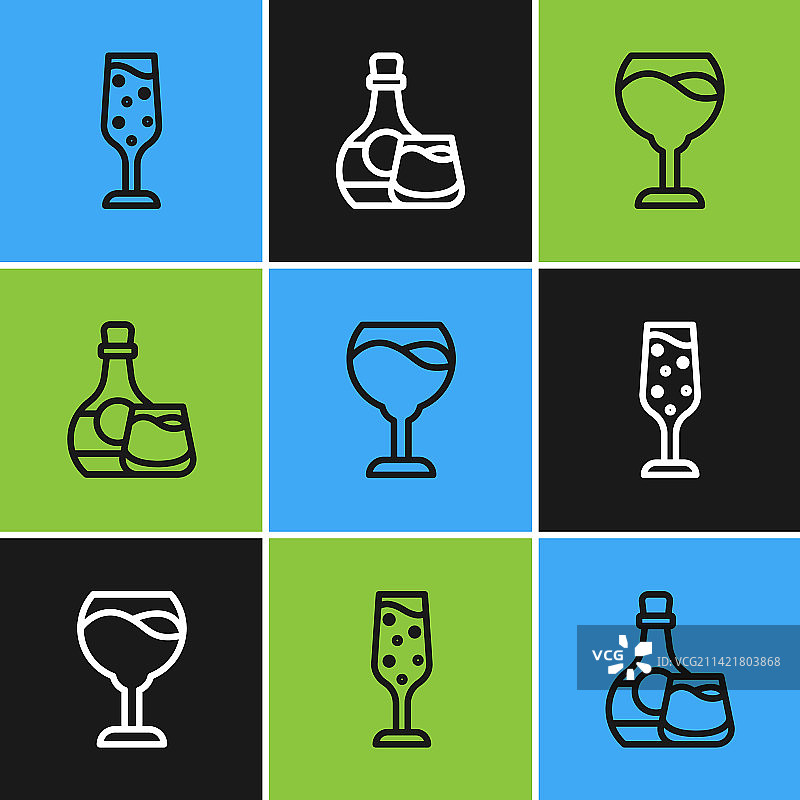 香槟酒杯和葡萄酒杯线条组合图片素材