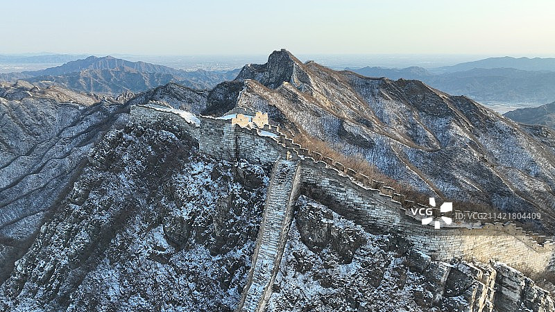北京怀柔区箭扣长城北京结雪景航拍图片素材
