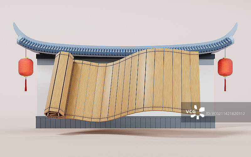 中国古风竹简书籍3D渲染图片素材