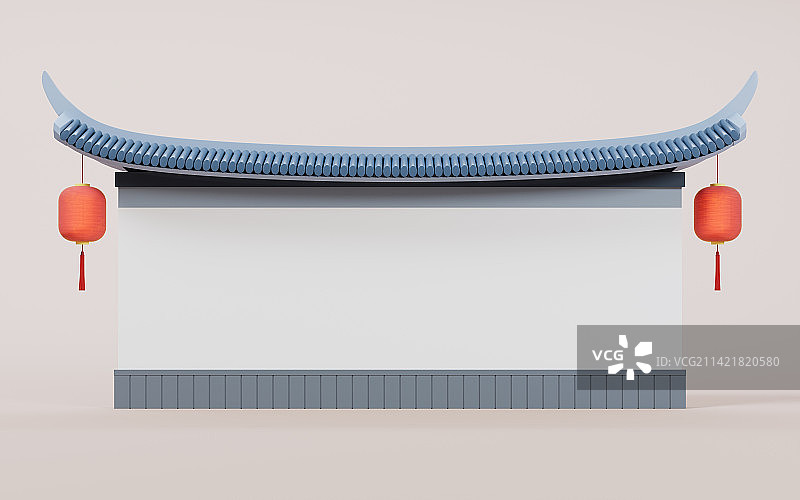 中国风古典墙面3D渲染图片素材