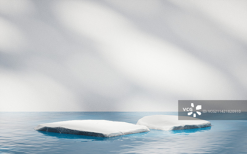 水面与岩石展示台3D渲染图片素材